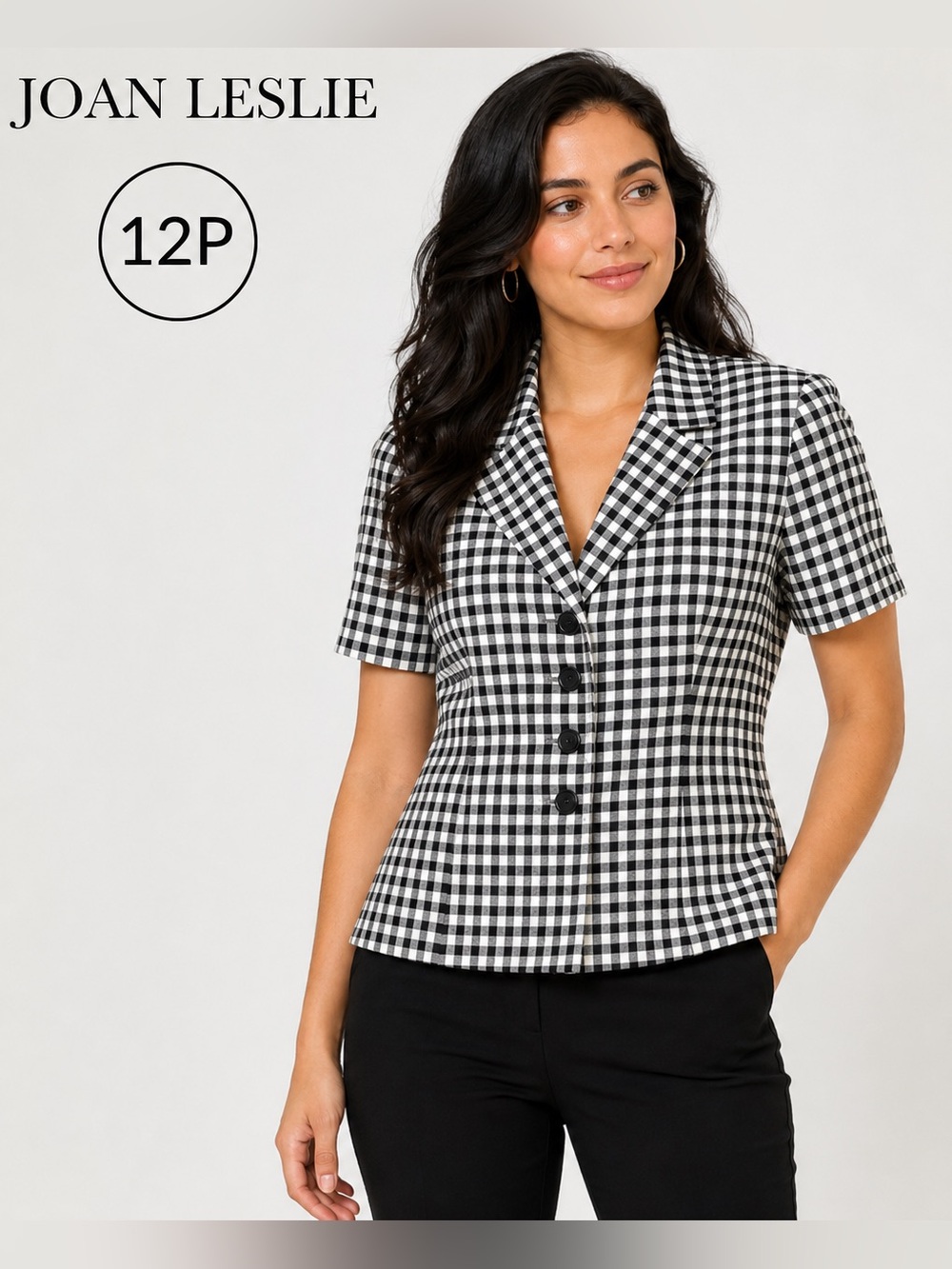 JOAN LESLIE Black and White Checkered Cottagecore academia classic Blazer/12P